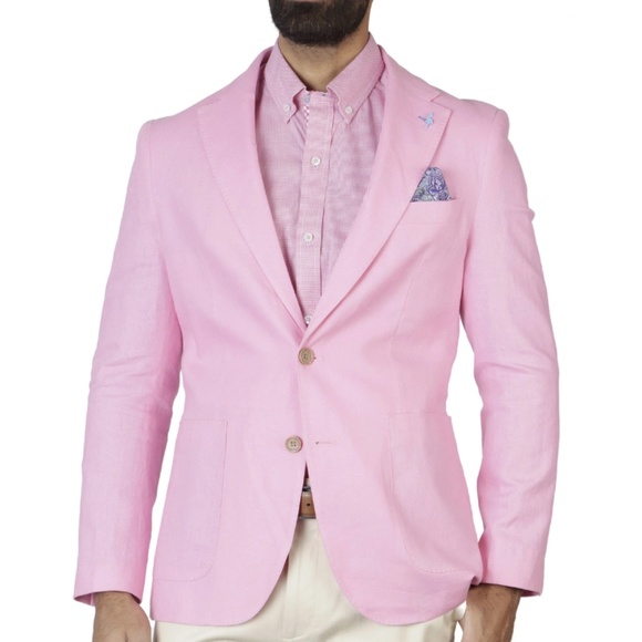 Signature Solid BRIGHT Linen Sport Coat By Tailorbyrd Light Pink - Picture 1 of 7